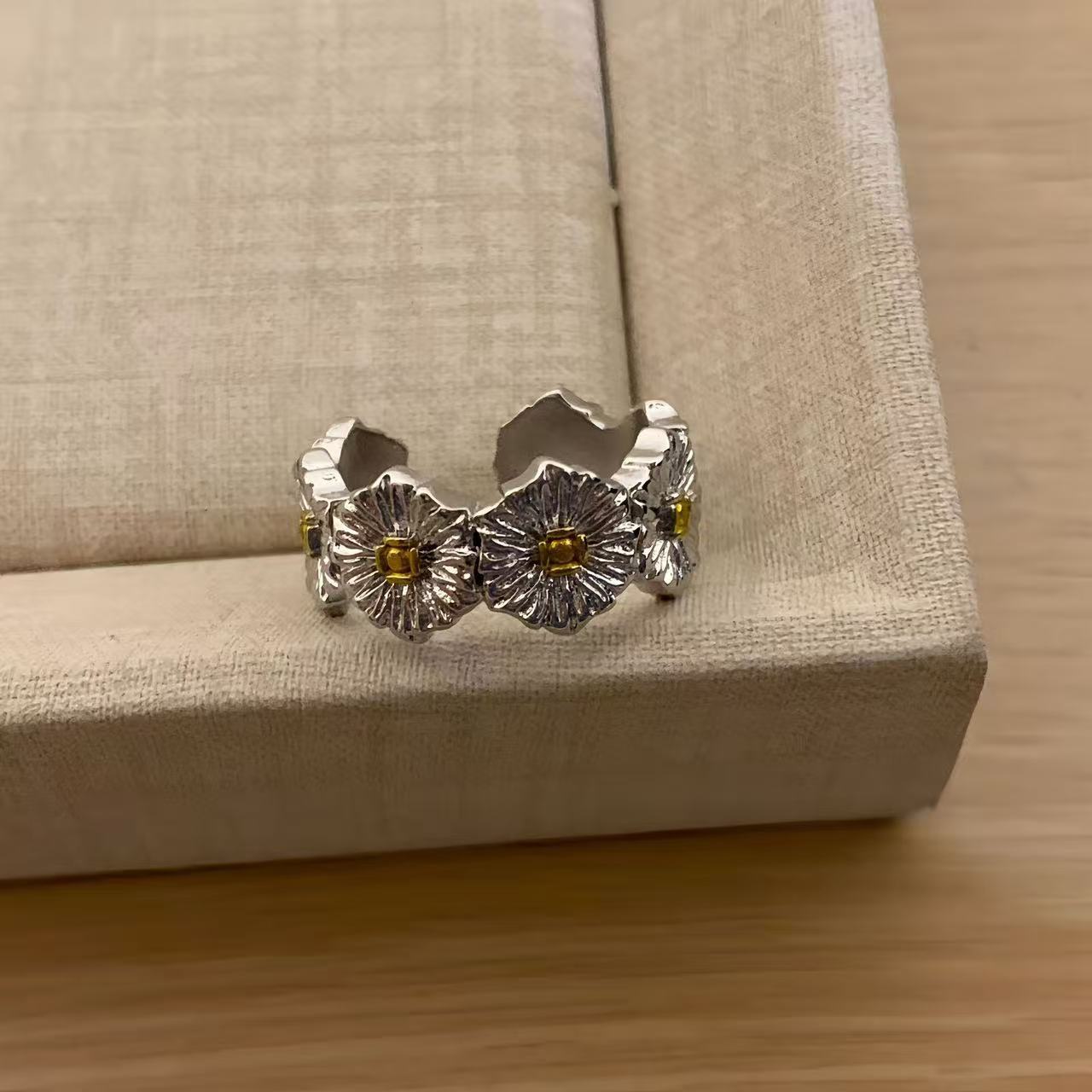 Korean Style Blue Cross Lace Niche Color Zirconium Ring