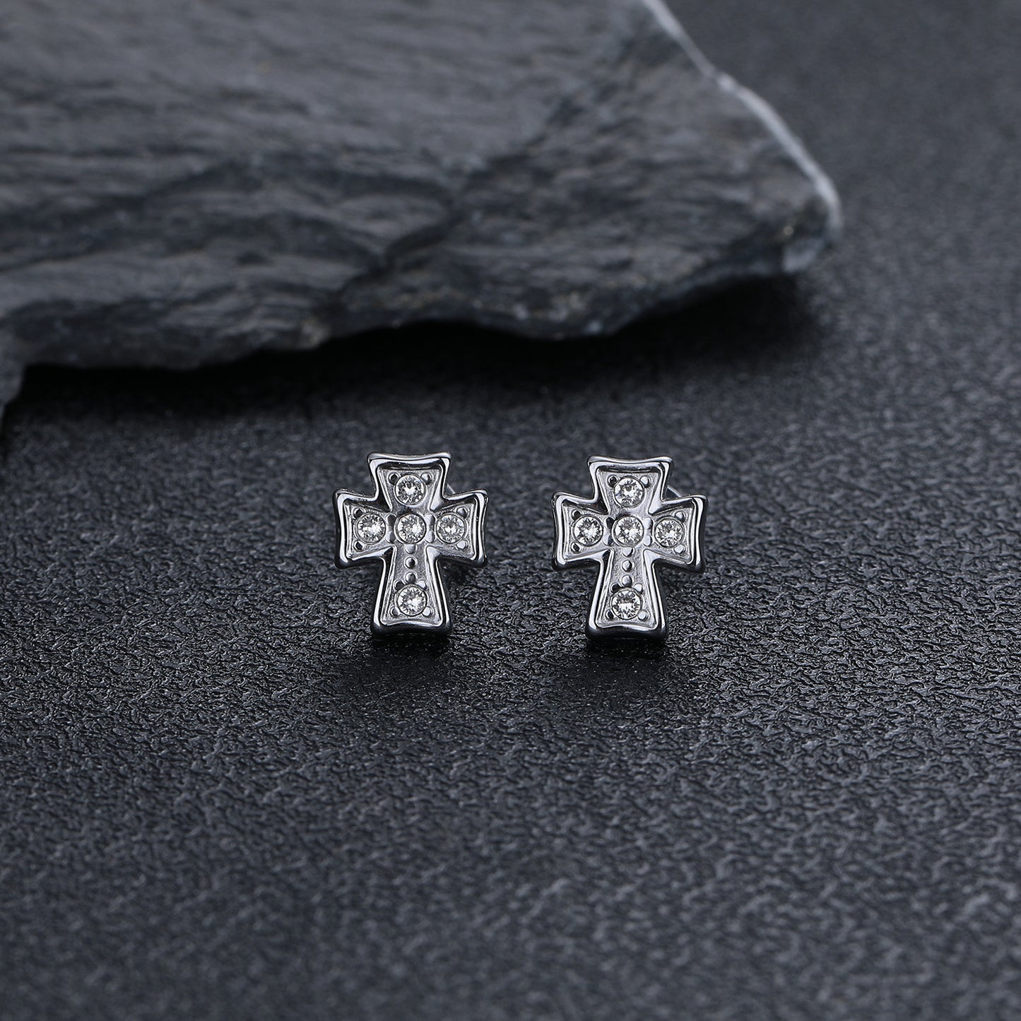 Steel No Fading Cross Full Diamond Ear Bone Piercing Advanced Stud Earrings