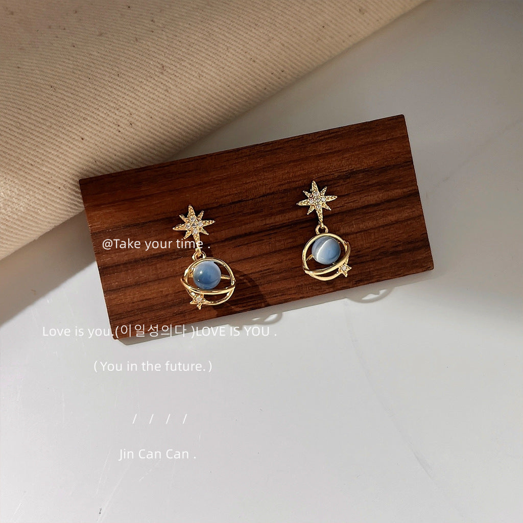 Needle Plated Fresh Glass Blue Opal Earrings