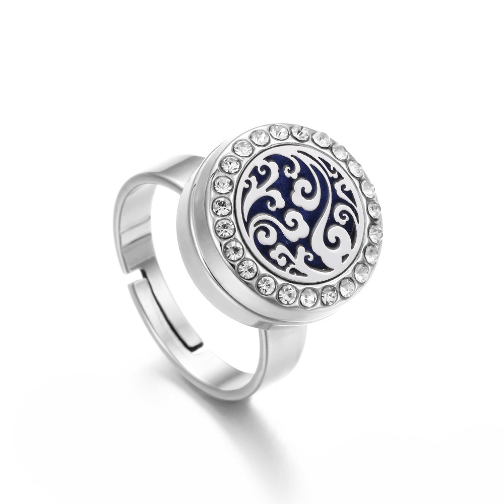Steel Aroma With Diamond Thread Rotating Open Perfume Ring