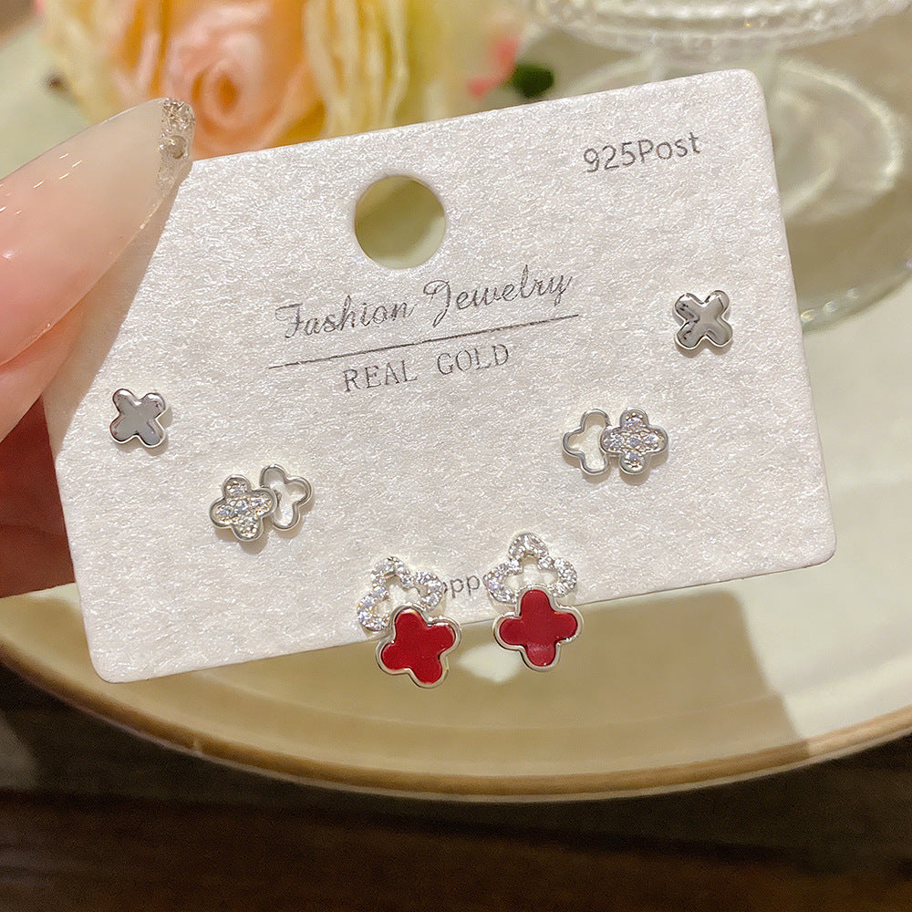 Women's Needle One Card Three Pairs Earings Small Delicate Summer High-grade Stud Earrings