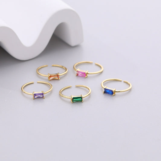 Vintage Square Colored Gems Female Fine Rings