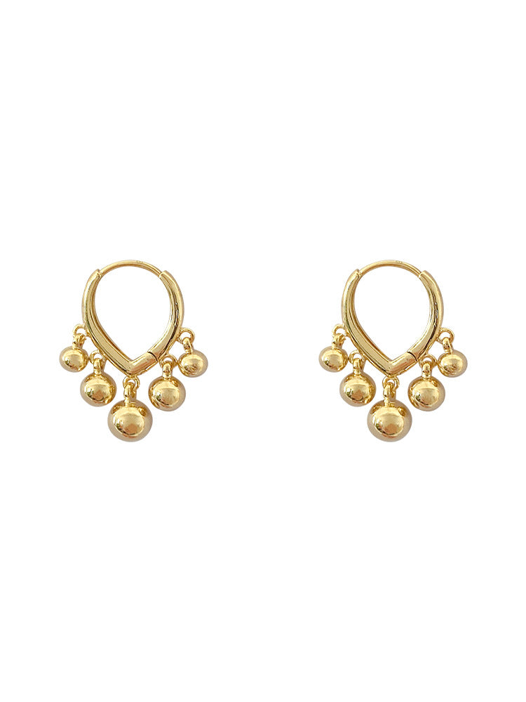Women's Summer Golden Bean Eardrops Temperamental Tassels Ball Fashion Clip Rings