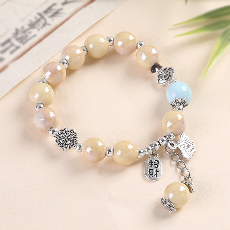 Women's & Men's Leaf Ceramic Chinese Retro Tassel Personality Lucky Bracelets