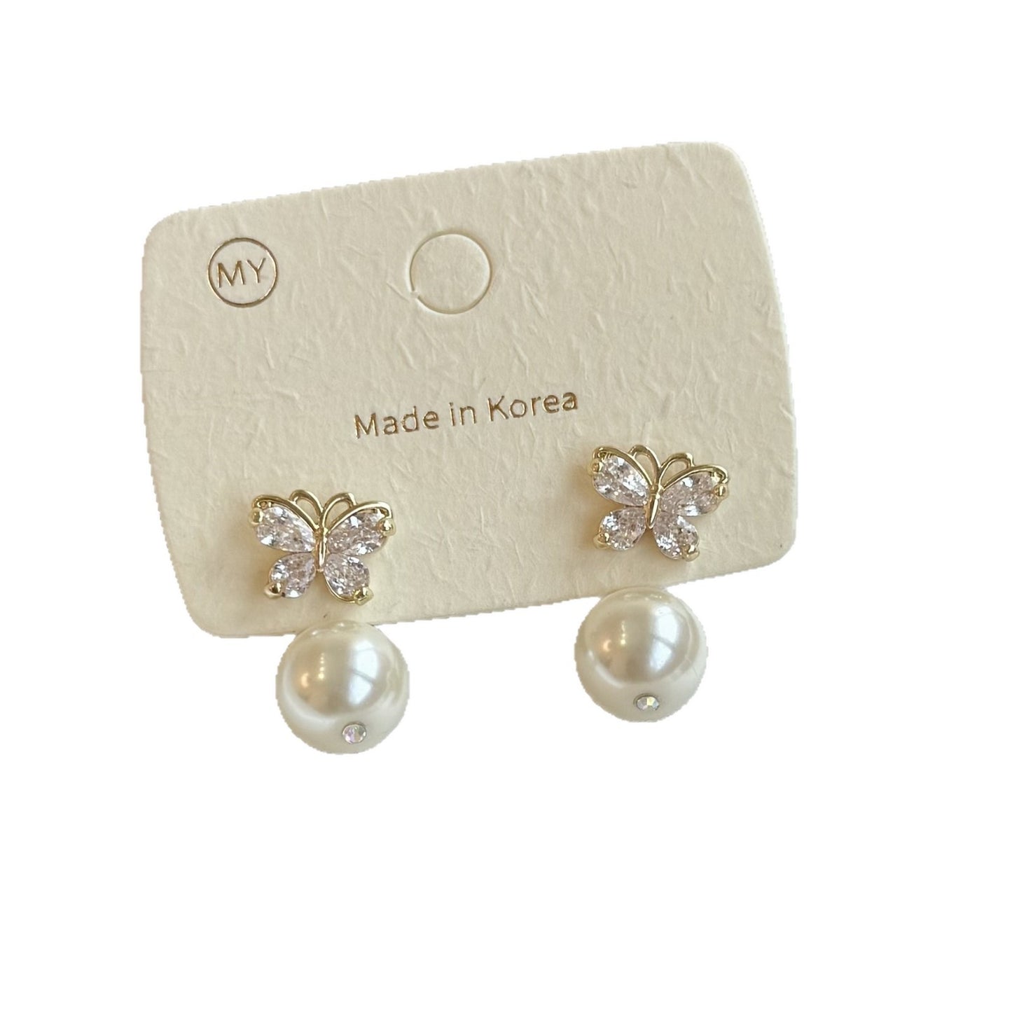 Butterfly Pearl Series Zircon Shining Drop Shaft Delicate Double Beads Earrings