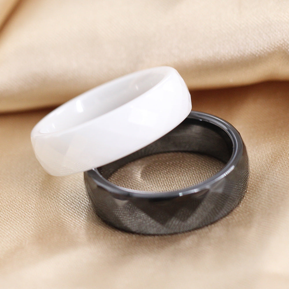Ceramic Fashion Cut Surface Black White Simple Ring
