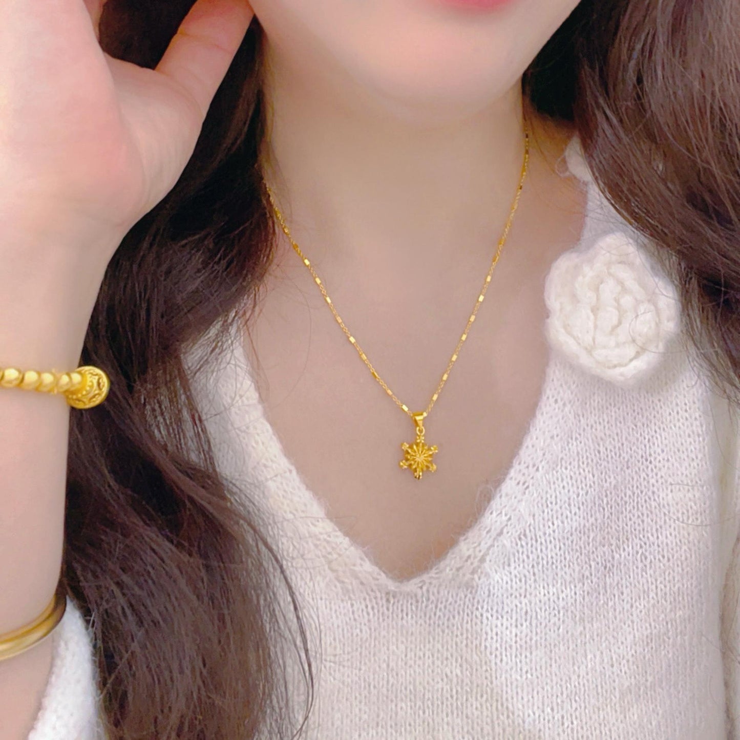 Square Chain Snowflake Simple Fashion Temperament Necklace