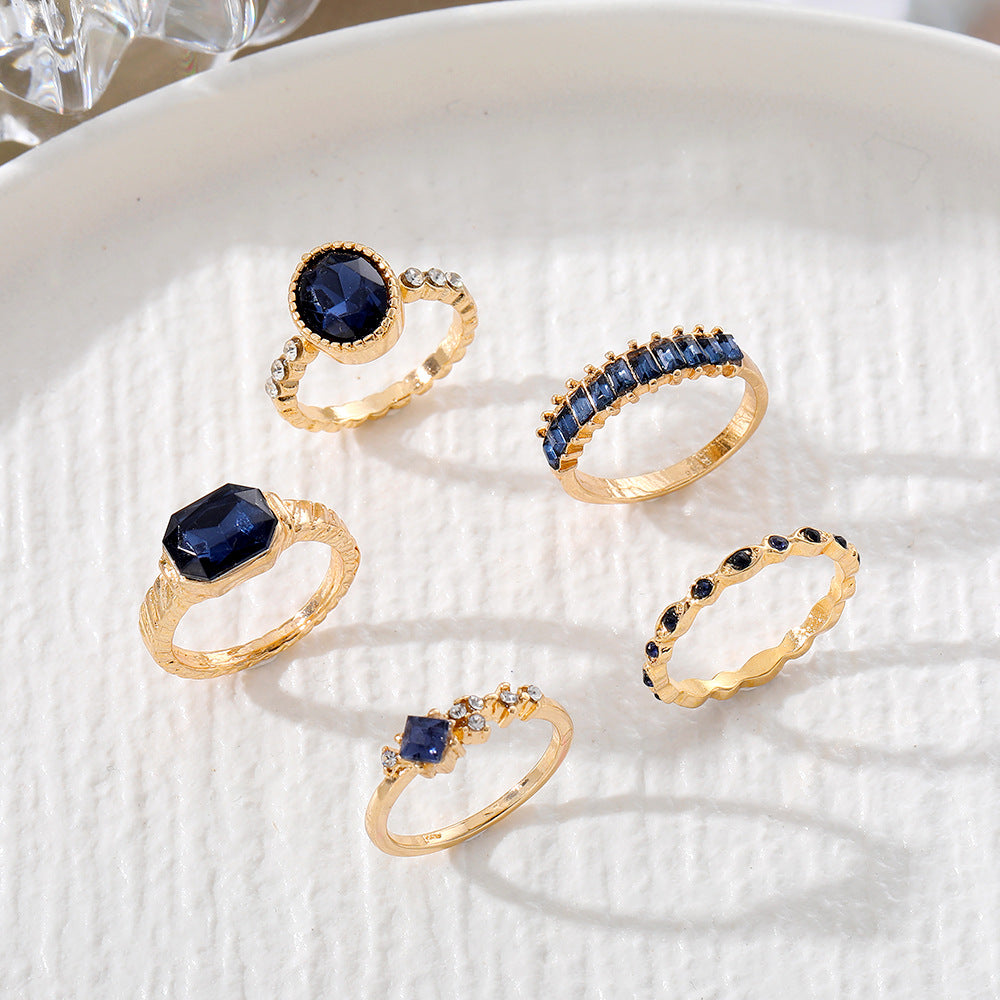 Royal Blue Crystal Set Of Finger Rings