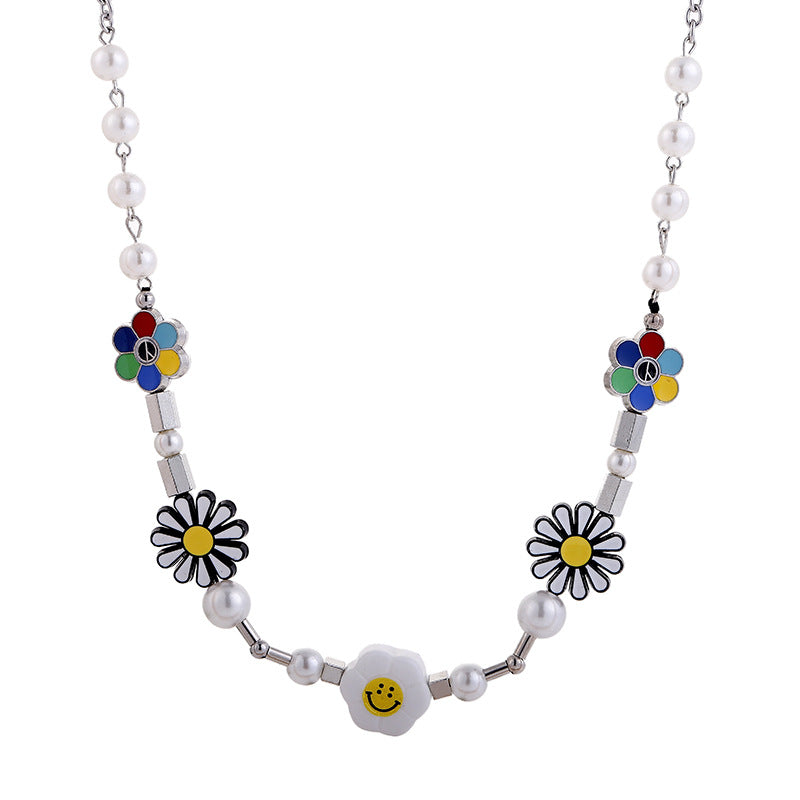 Women's & Men's Daisy Smiley Face Sunflower Pearl National Necklaces