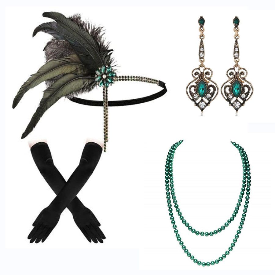 Yellow Feather Tassel Hair Band Masquerade Party Temperament Jewelry Set