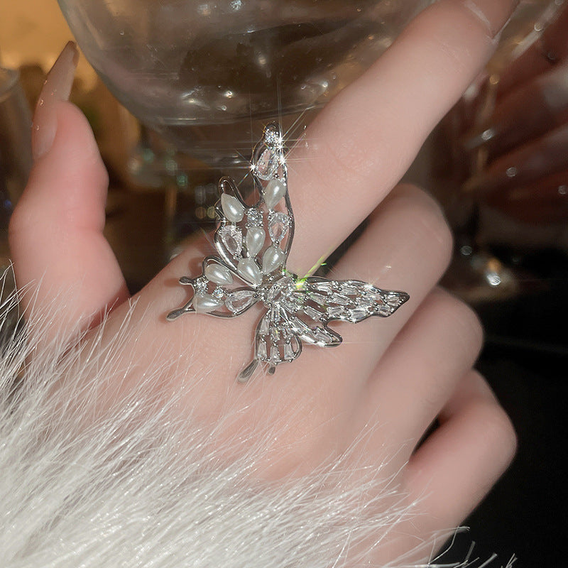 Rose Flower Love Pearl Light Luxury High Sense Ring