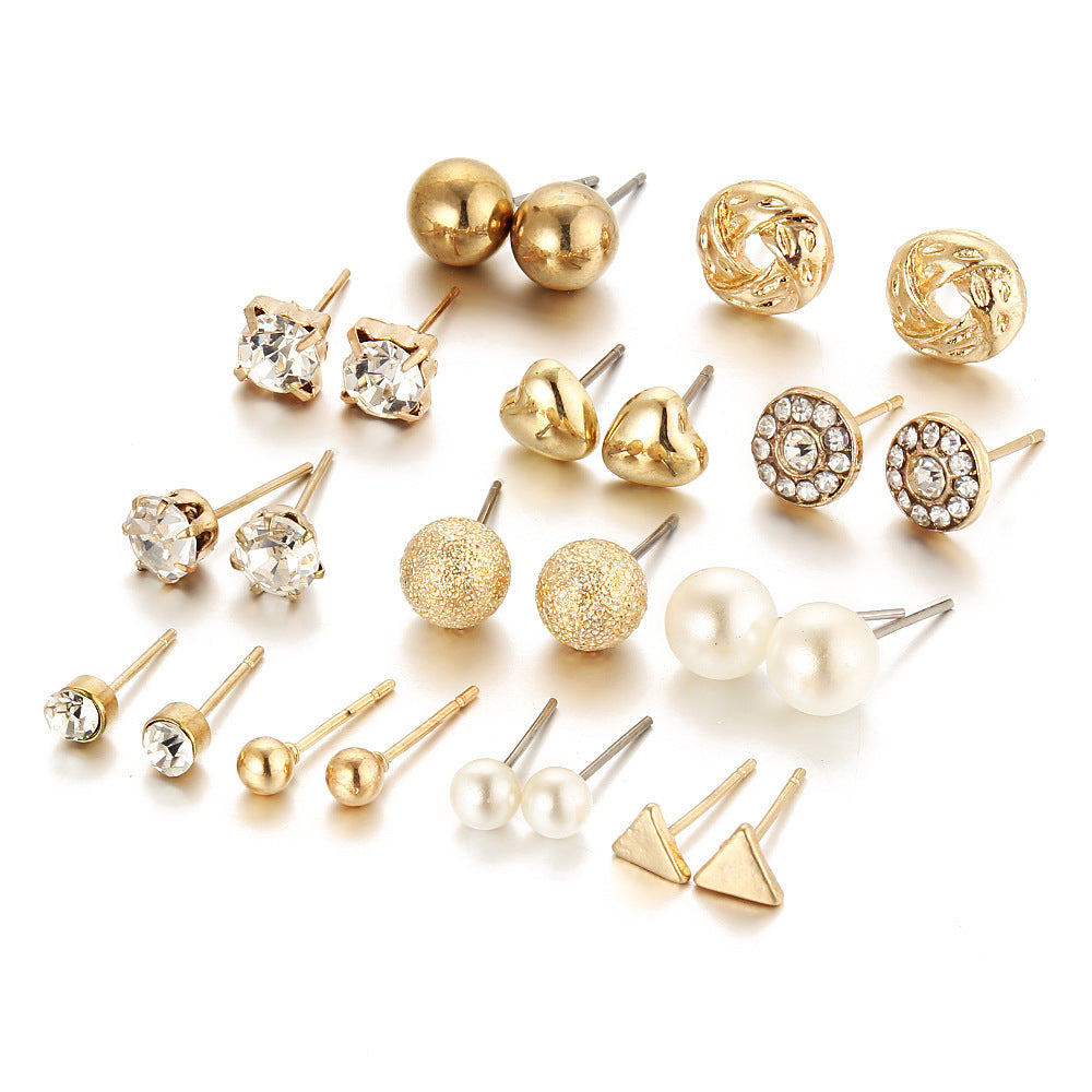 Earings Combination Zircon Peach Heart Triangle Stud Earrings