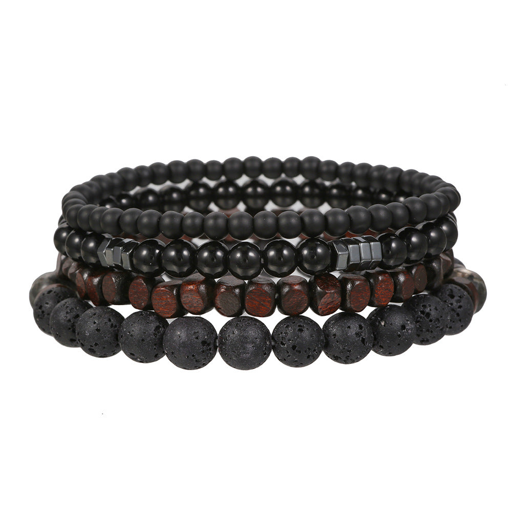 Men's Haematite Cross Beaded White Volcanic Stone Bracelets