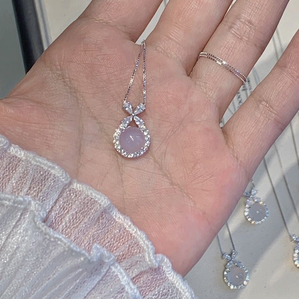 White Chalcedony Princess Escape Zircon Female Bow Feeling Fashion Necklace
