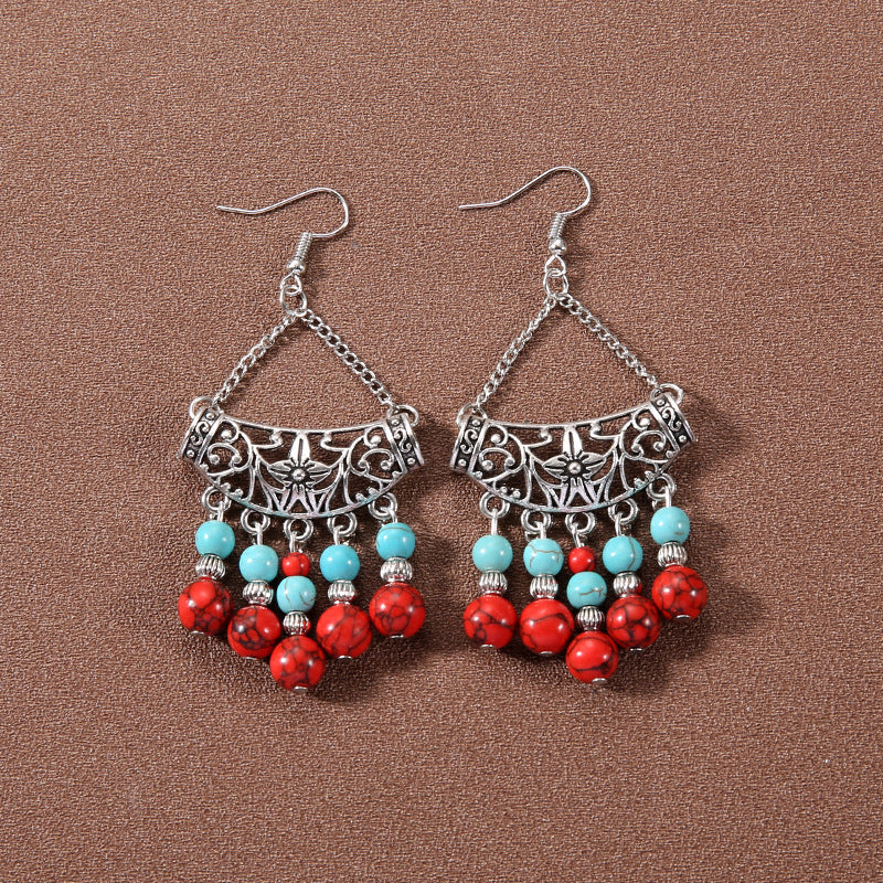 Tassel Turquoise Retro Minority Ethnic Style Graceful Personality Tibetan Earrings