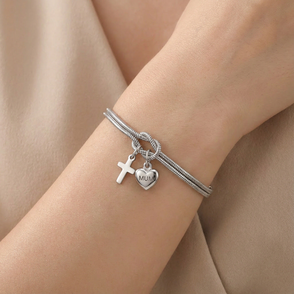 Stainless Steel Lettering Love Cross Truelove Knot Mother's Day Bracelet