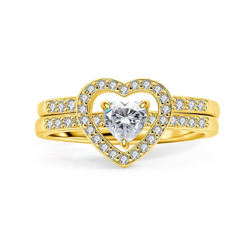 Heart-shaped Copper Plated Gold Zircon Eight Hearts Arrows Personality Creative Rings