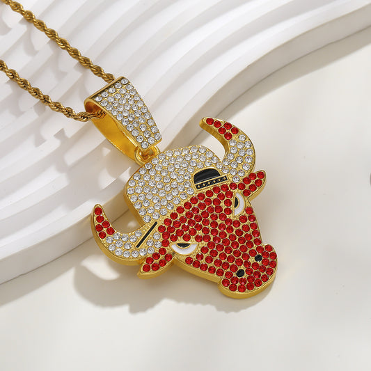 Women's & Men's Personality Fashion Diamond Domineering Bull Head Necklaces