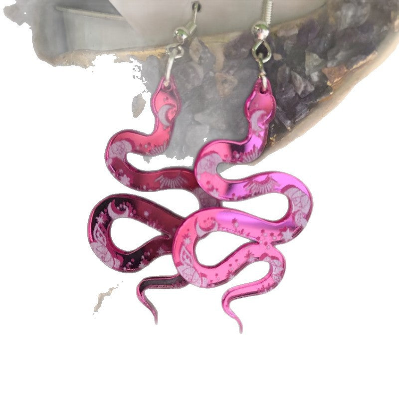 Pink Snake Medieval Modern Style Or Earrings