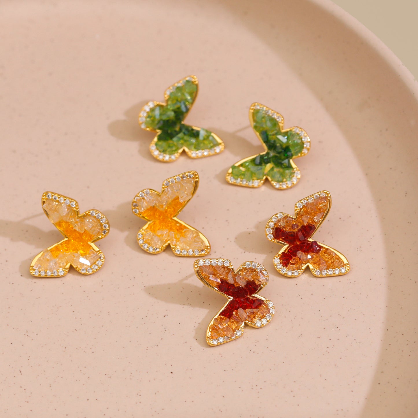 Fresh Sweet Mori Butterfly Fairy Gradient Crystal Earrings