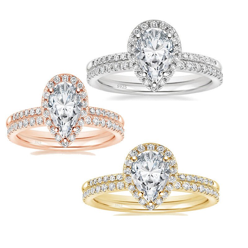 Pretty Classy Inlaid Drop-shaped Zircon Combined Rings