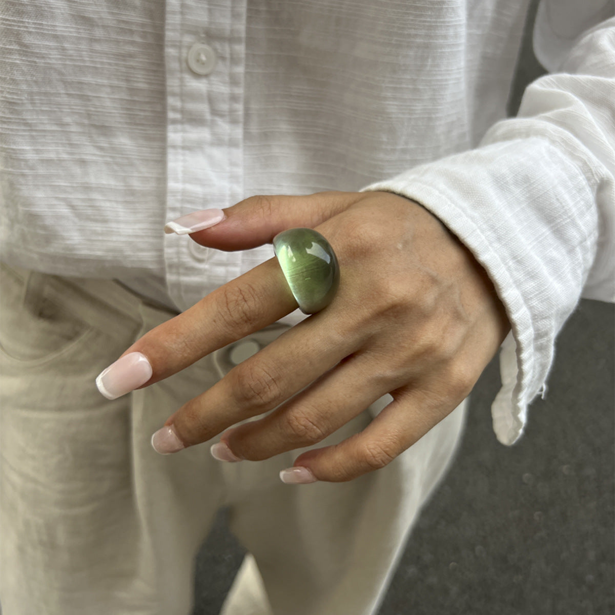Transparent Color Resin Niche Retro Twin Rings