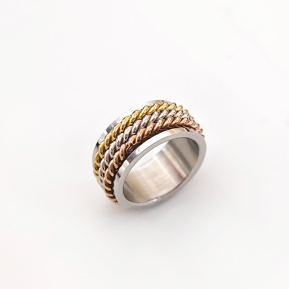 Steel Three-color Twist Wide Version Rotatable Rings