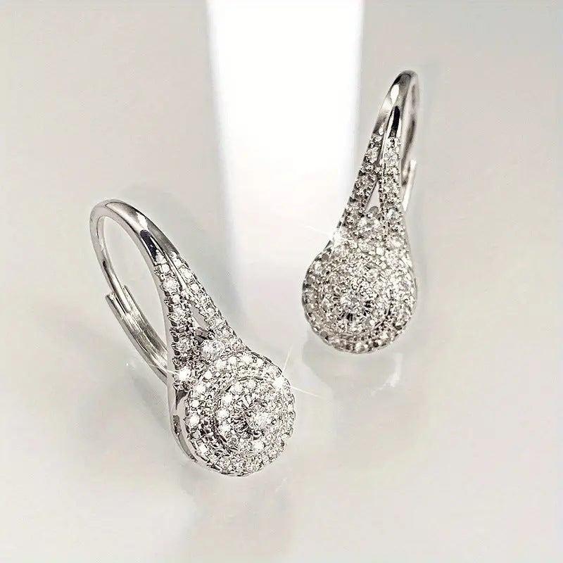 Arrows Round Full Rhinestone Zircon White Gold Plated Fashion Banquet Earrings
