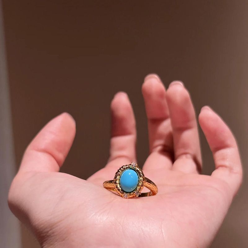 Blues Dream Golden Blue Imitation Turquoise Light Luxury Temperament Ring