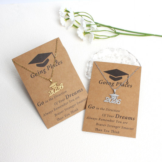 Graduation Doctorial Hat Stainless Steel Frosted Necklace
