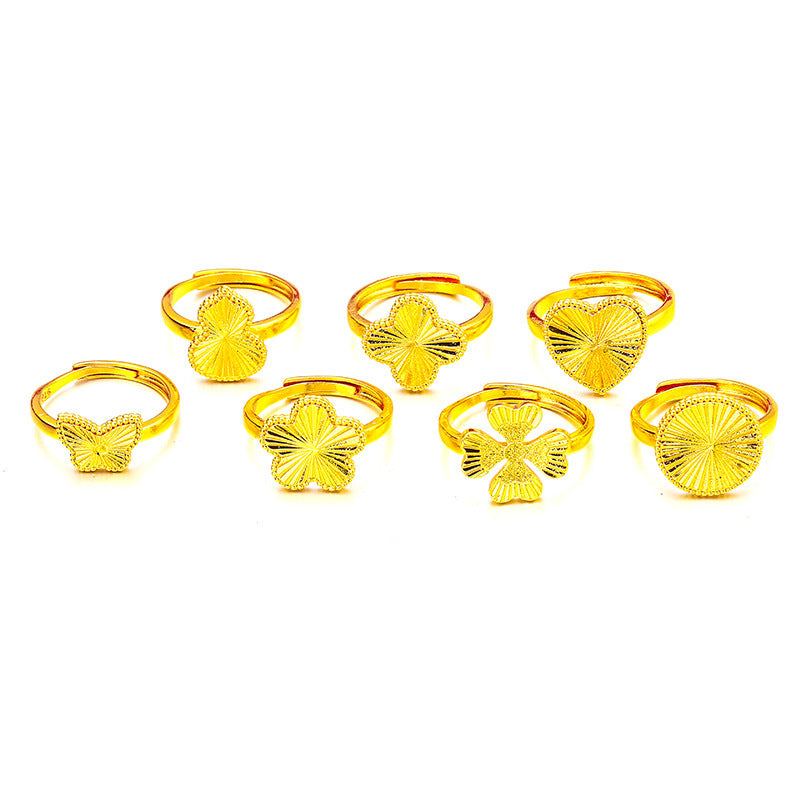 Leaf Gourd Butterfly Love Heart-shaped Alluvial Gold Open Refers Rings