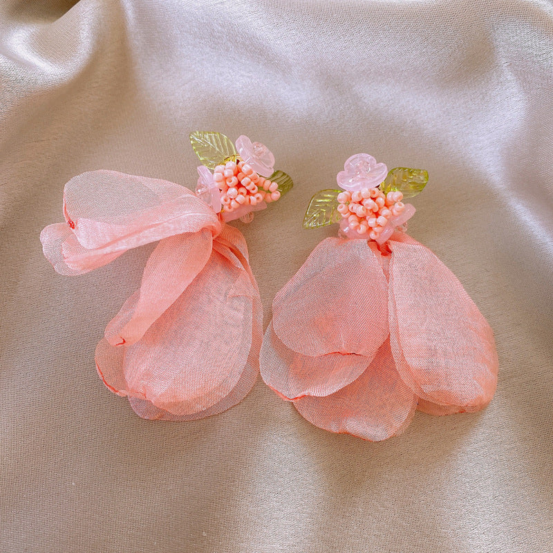 Dopamine Vacation Style Sier Needle Bead Flower Delicate Indie Earrings