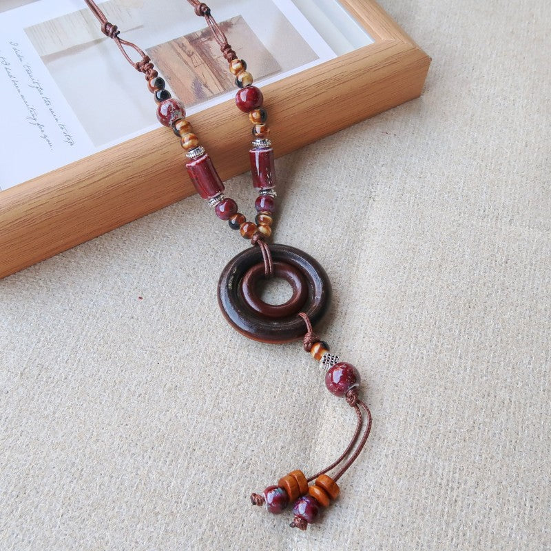 Women's Vintage Ethnic Style Ceramic Long Sweater Necklace