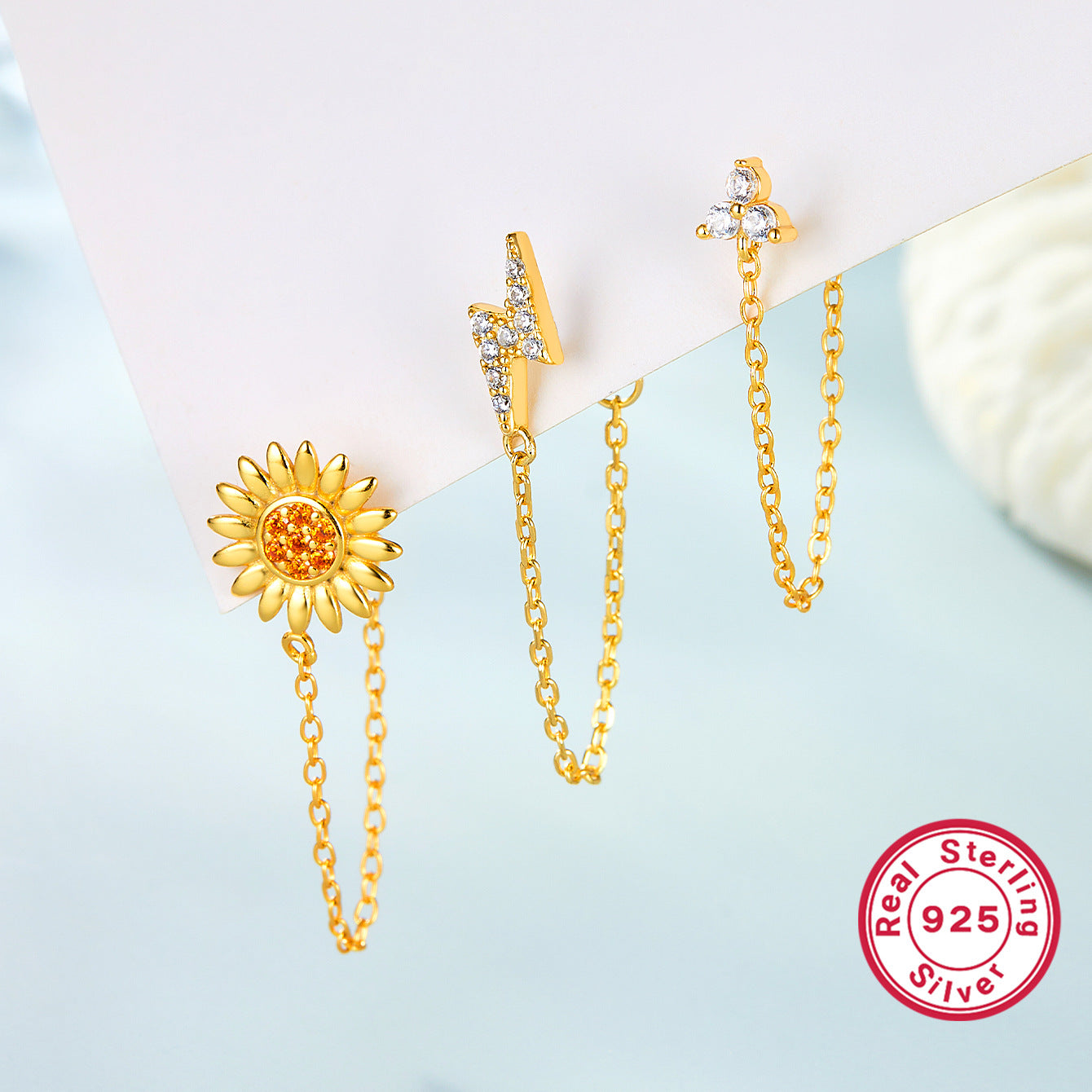 Graceful Chain Single Eight Awn Star Snake Geometric Earrings