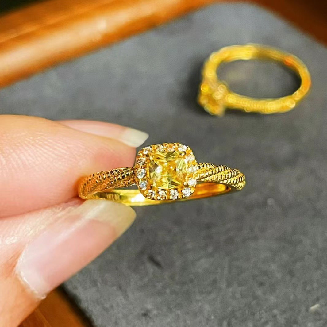 Light Luxury Citrine Diamond Female Design Open Adjustable Rings