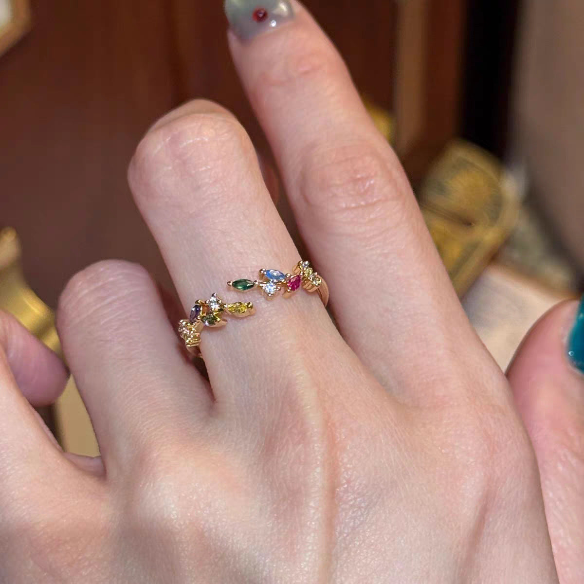 Rainbow Flash Color Female Exquisite Unique Design High-grade Ring