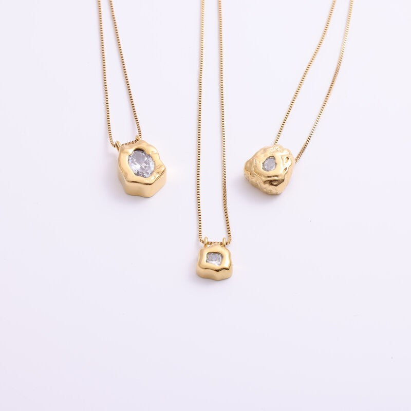 Shaped Gold Block Inlaid Zircon Titanium Steel Necklaces