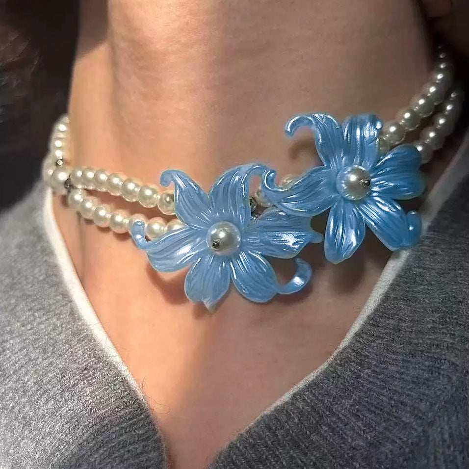Women's Design Mint Green Flower-de-luce Pearl High-grade Clavicle Necklaces