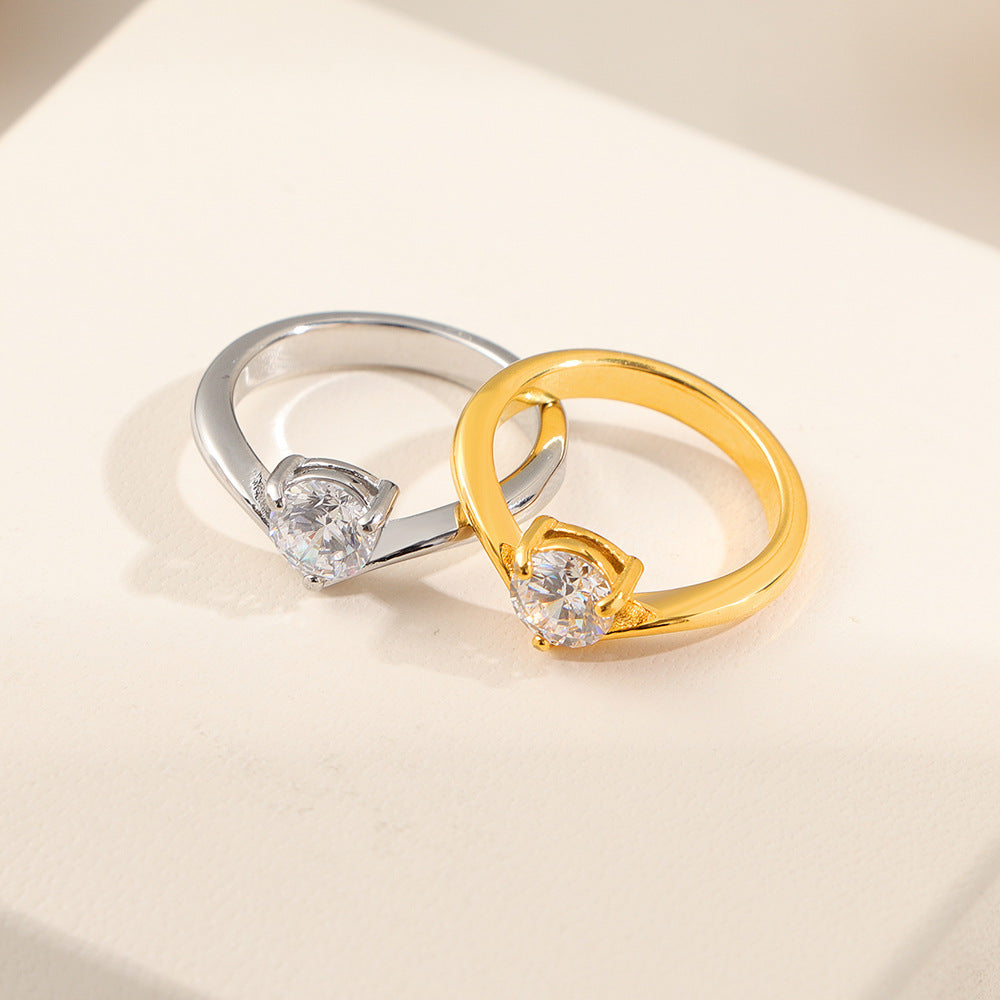 Women's Titanium Steel Affordable Luxury Fashion High-grade Single Diamond Rings