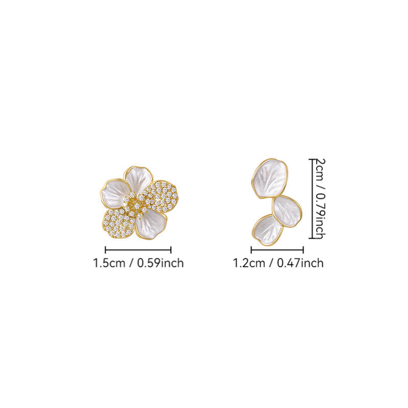 Women's Asymmetric White Camellia Flower For Light Earrings
