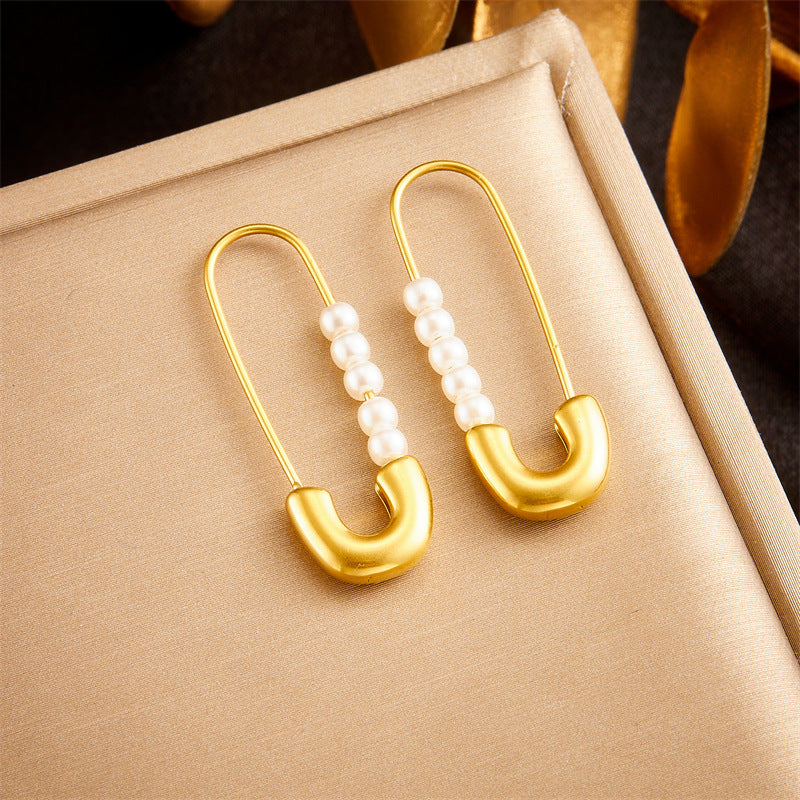 Fashion Personality Creativity Simple Gold-plated Stainless Steel Pearl Clip Earrings