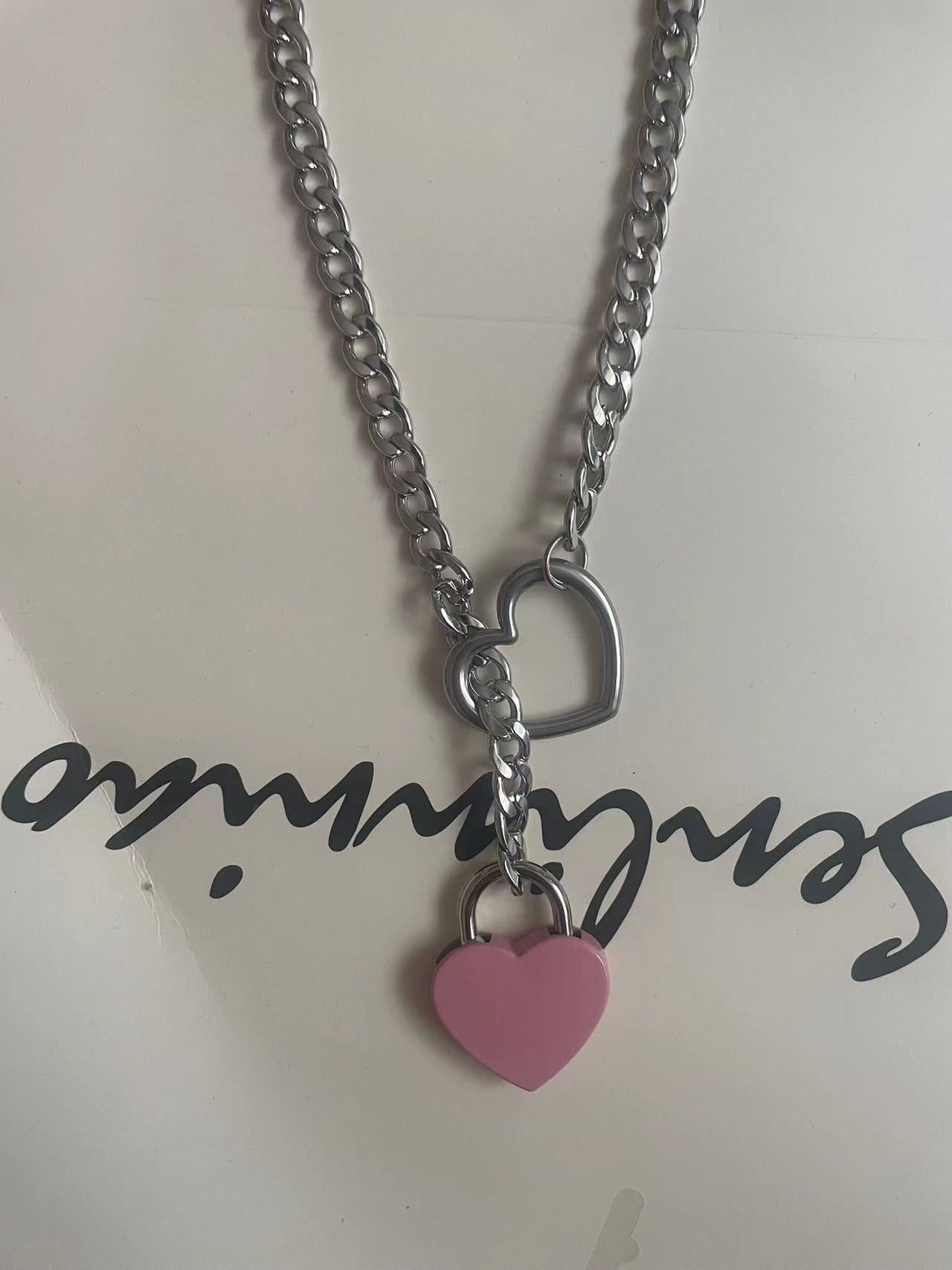 Punk Gothic Cuban Adjustable Love Heart Necklace