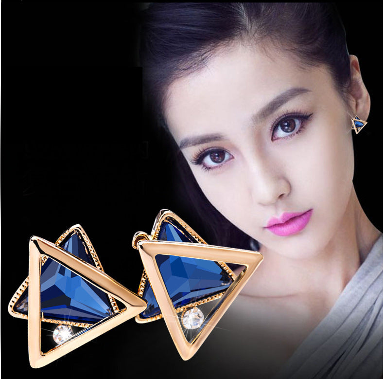 Needle Female Urban Geometric Crystal Simplicity Super Flash Zircon Stud Earrings