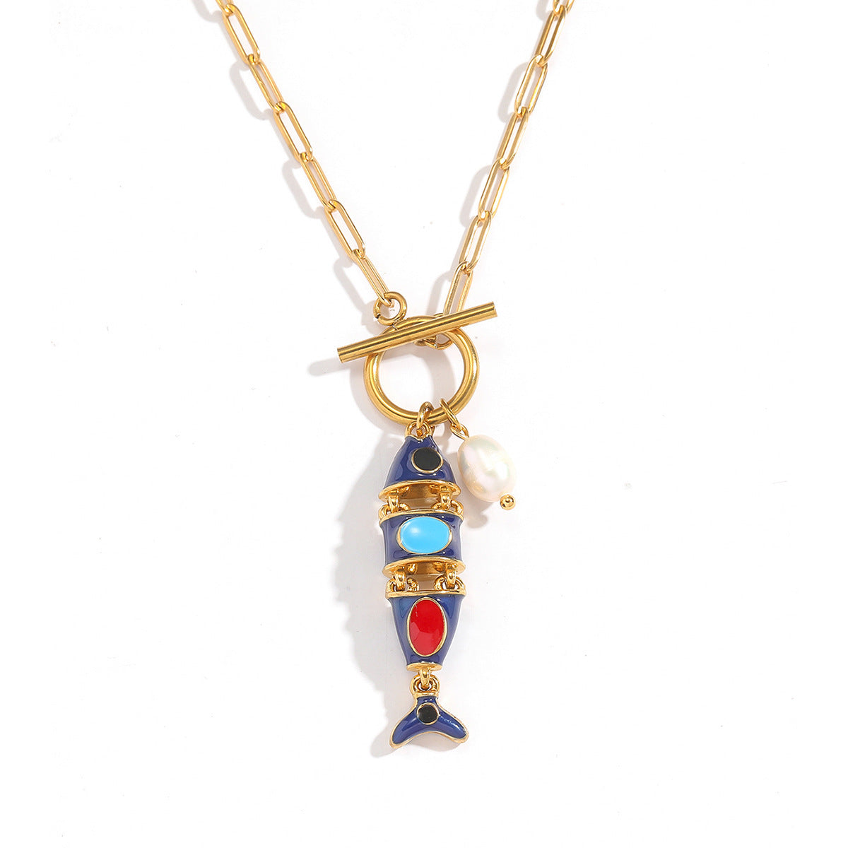 Stainless Steel Titanium Enamel Koi Small Fish Clavicle Chain Necklace
