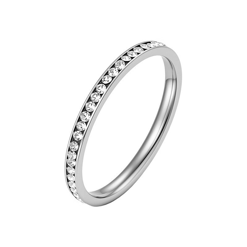 Titanium Steel Starry Diamond Rhinestone Female Stainless Ring