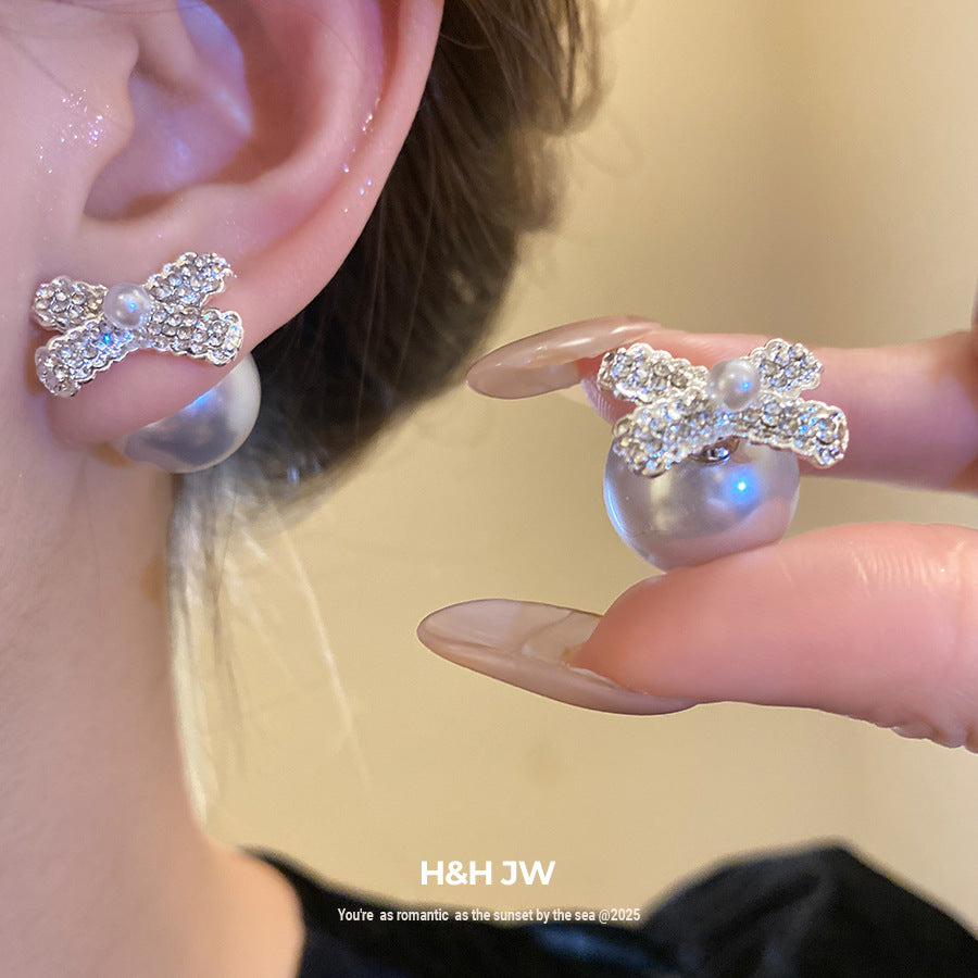 Bow Pearl French Retro Simple Fashion Light Earrings