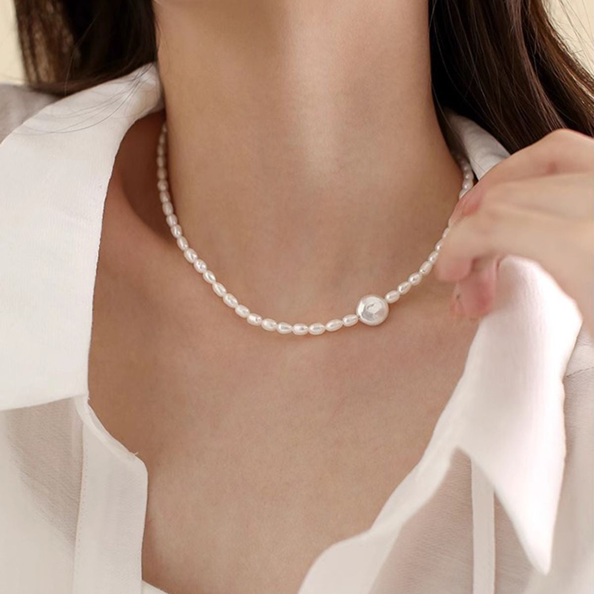 Women's Rice Grain Freshwater Pearl Simplicity Fashion Temperament Design Clavicle Chain Necklace