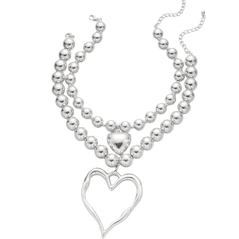 Creative Beaded Irregular Clavicle Chain Metal Heart Handmade Exaggerated Necklaces
