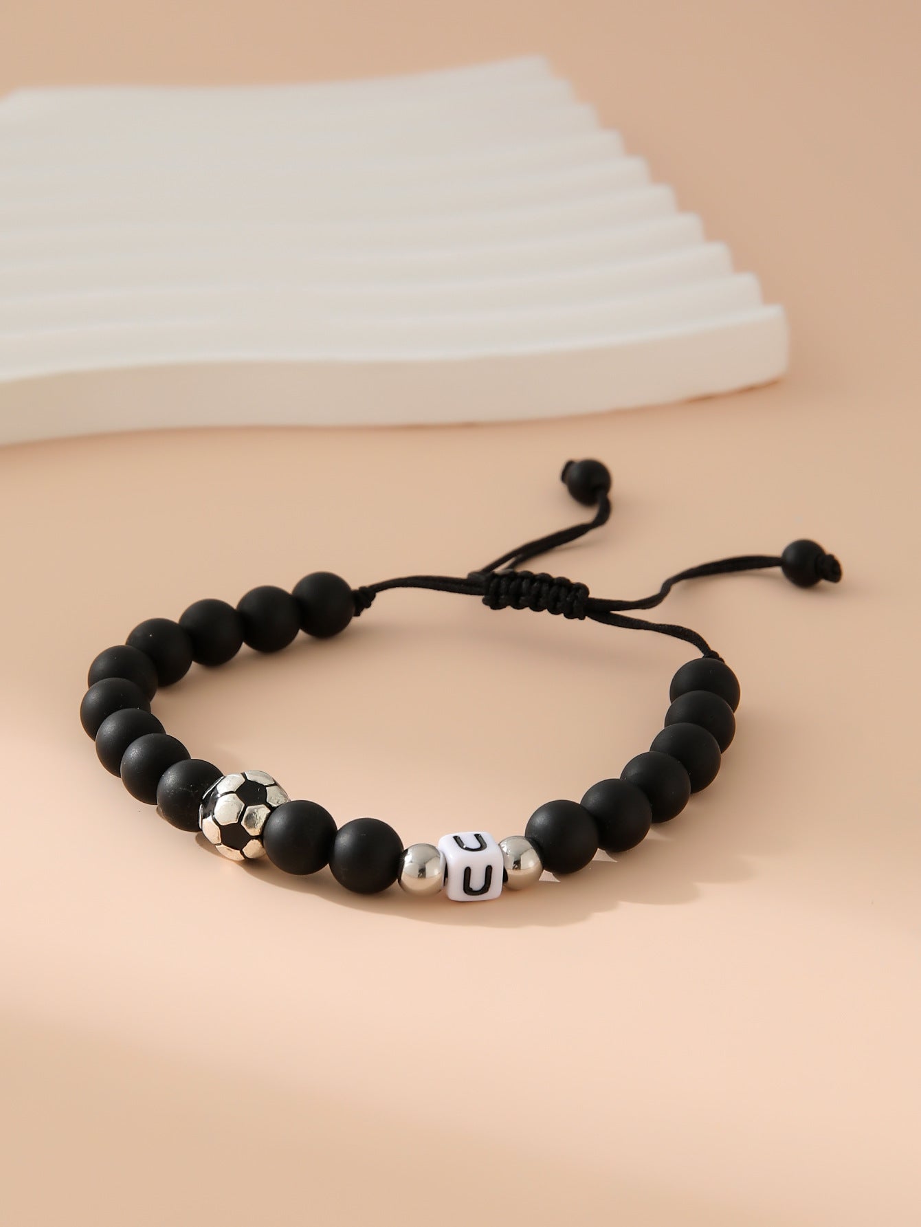 Women's & Men's Black Frosted Football Letters Adjustable For Bracelet