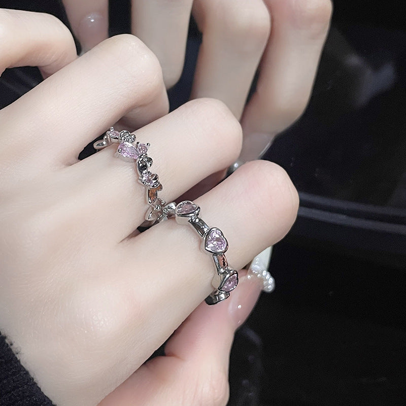 Pink Diamond Love Heart-shaped Set Three-piece Rings